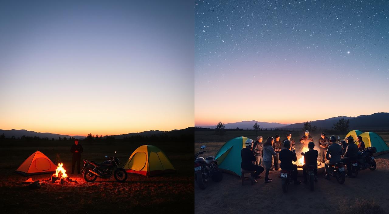 solo vs. group motorcycle camping experiences